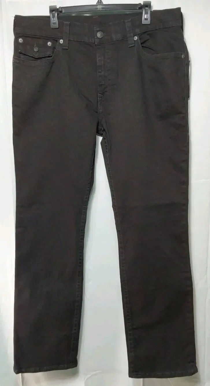 True Religion W40 Black Ricky Relaxed Straight Jeans #M162